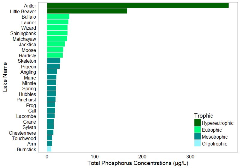 Figure 3: Average total phosphorus concentrations measured in the summer of 2016.